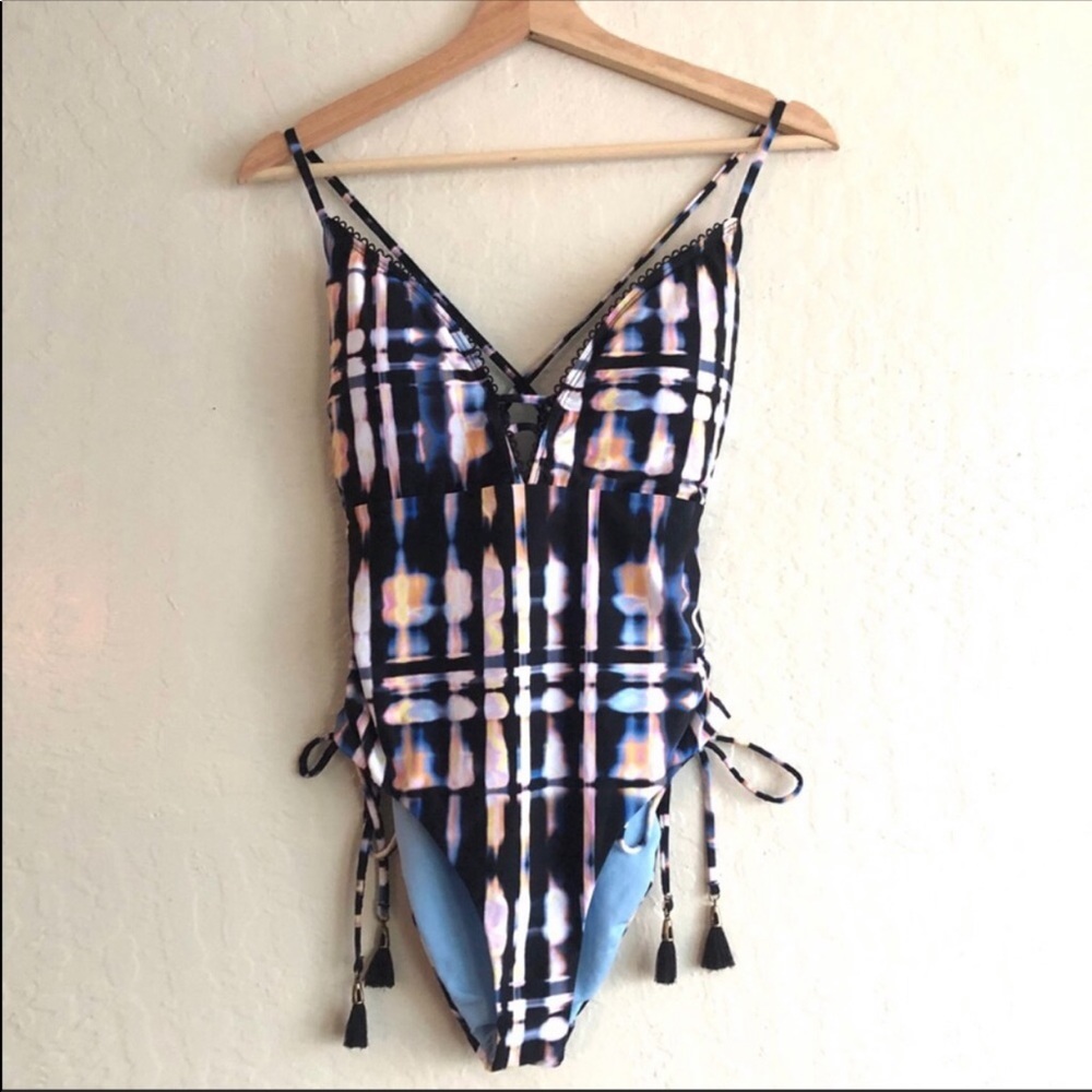 NEW Lucky Brand swimsuit tie dye print Multicolored black blue white orange